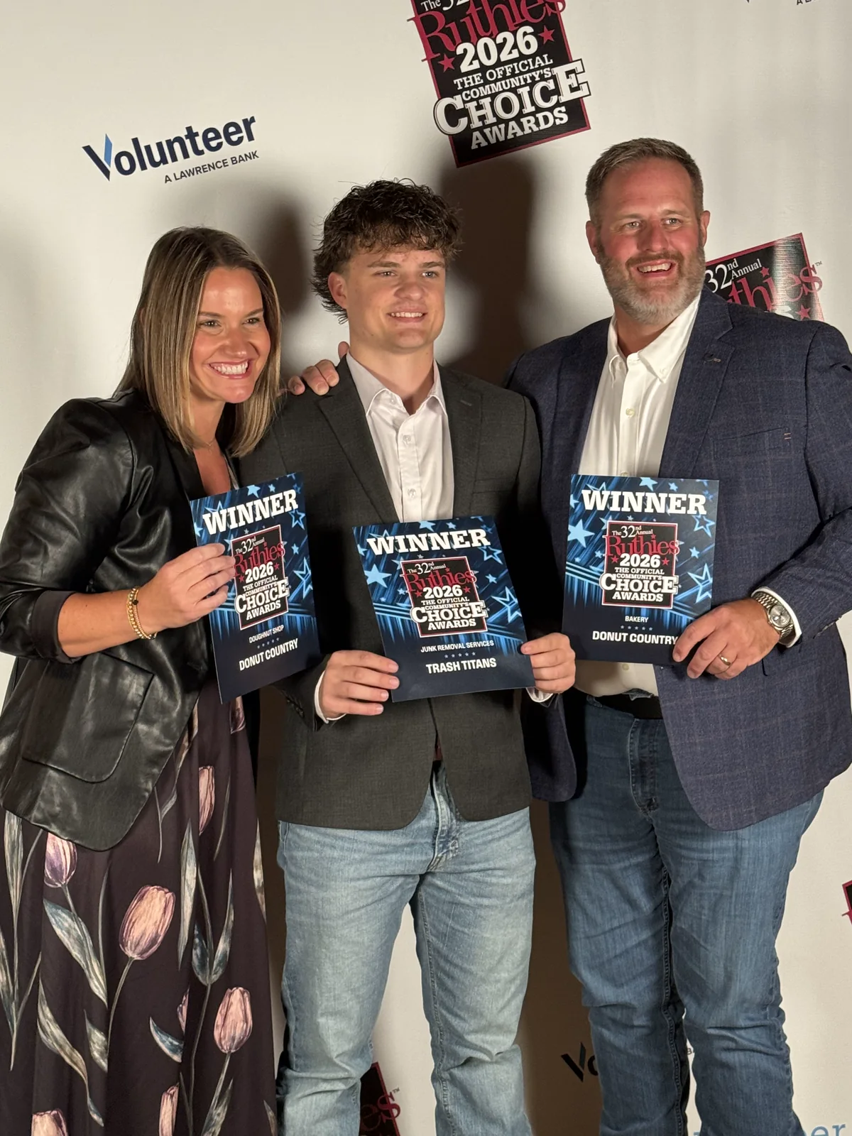 Lawson Gregory of Trash Titans with Kristy and Bo Davis at the 2026 Ruthies awards gala in Murfreesboro TN